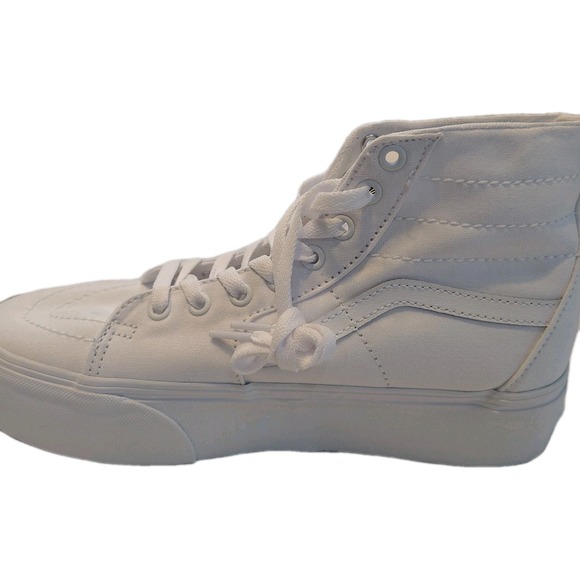 Vans Sk8 Hi Stacked Unisex Triple White Skate Shoes Canvas Platform NEW - Picture 9 of 16